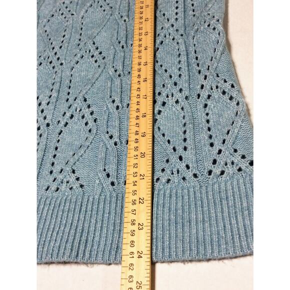 LOFT Women Wool Pointelle Mock Neck Soft Open Knit Sweater Pullover Small Blue - Picture 9 of 11